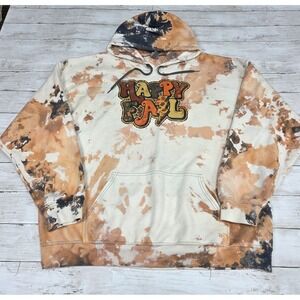 Gildan Hoodie Mens 2XL Orange Happy Fall Softstyle Tie Dye Graphic Sweatshirt